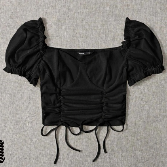 SHEIN Tops - Shein Puff Sleeve Ruched Drawstring Top